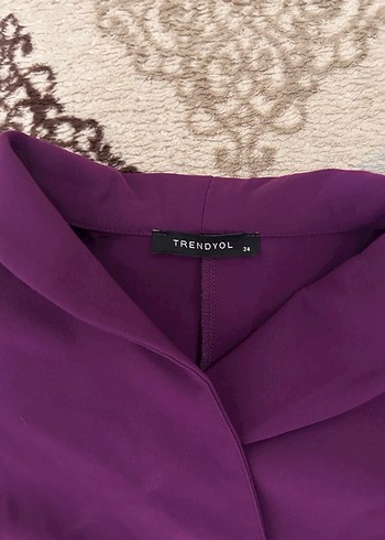 Mor Düğmeli Kadın Midi Klasik Elbise - Görsel 3