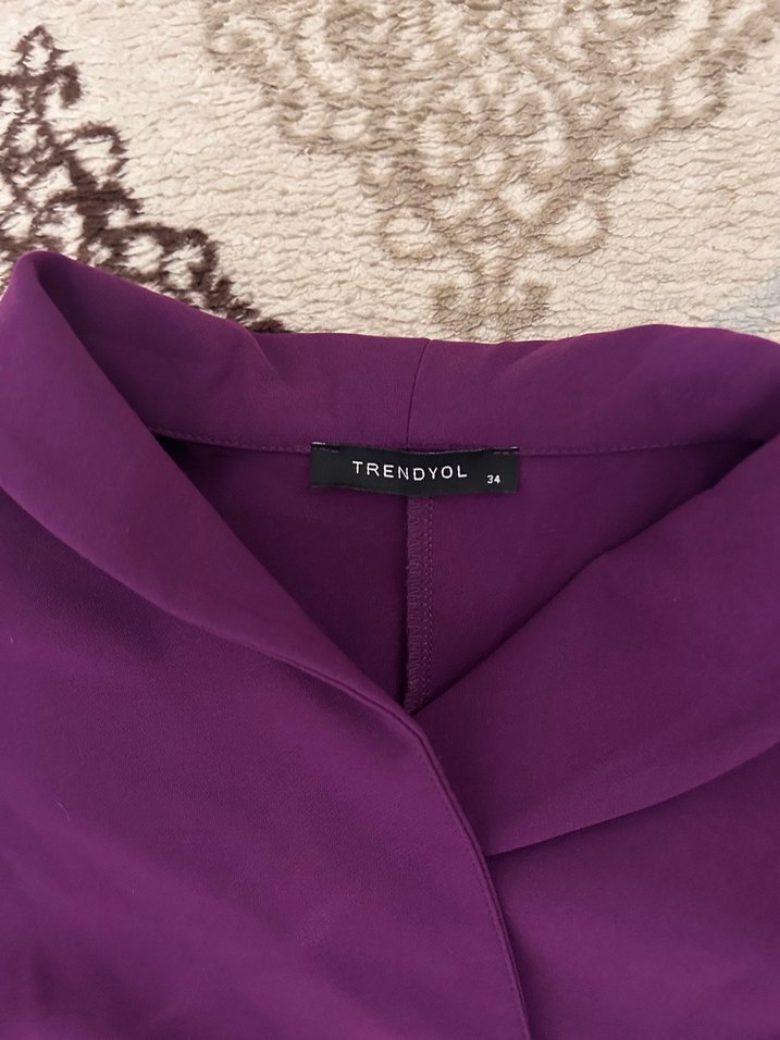 Mor Düğmeli Kadın Midi Klasik Elbise - Görsel 3