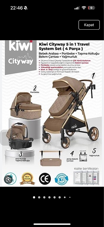 Kiwi 5 in 1 Bebek arabası