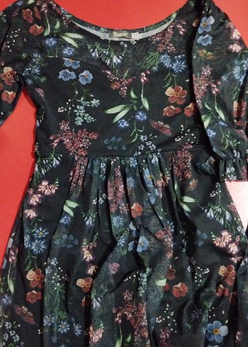 Çiçek Desenli Tüllü Elbise - Görsel 2