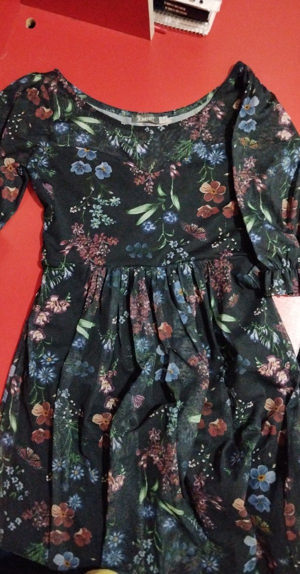 Çiçek Desenli Tüllü Elbise - Görsel 2