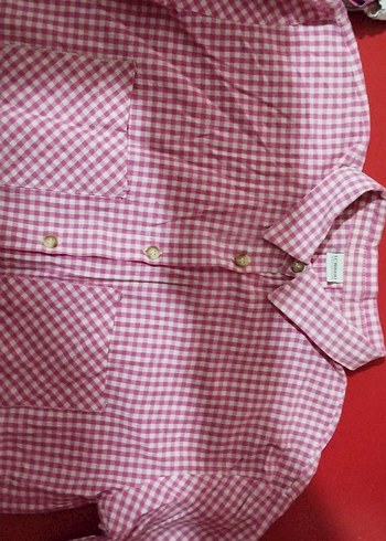 Pembe,Düğmeli Kız Çocuk Kareli Gömlek - Görsel 2