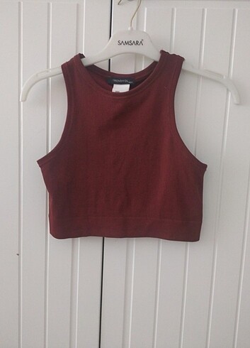 kiremit rengi halter yaka fitilli crop