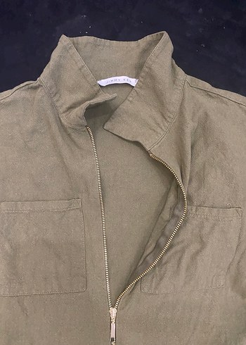 Kadın Haki Keten Kısa Tulum - Görsel 3