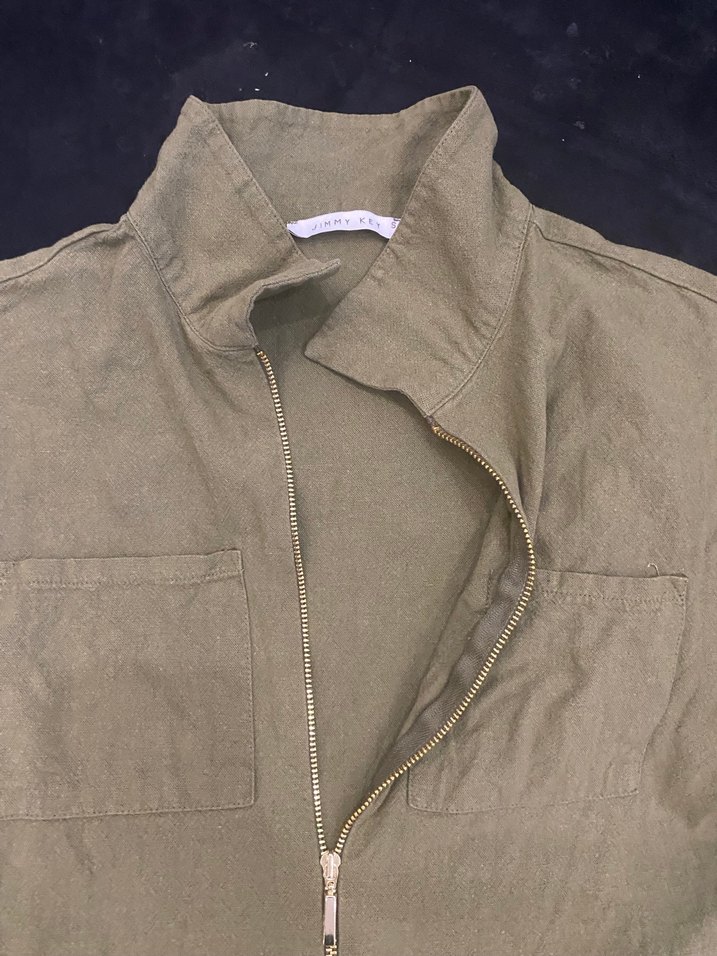 Kadın Haki Keten Kısa Tulum - Görsel 3