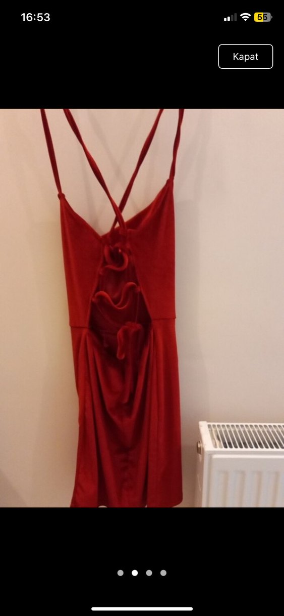 Parlak Kırmızı Drapeli  mini Abiye Elbise - Görsel 2