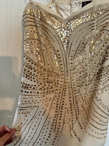 Krem Altın Gold Pul Taş İşlemeli Mini Party Elbisesi H&M Strapte