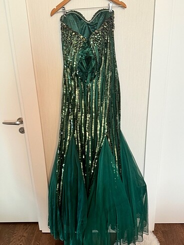Zümrüt Yeşili Full Taş İşlemeli Straptez Balık Abiye Nişanlık Me - Görsel 7