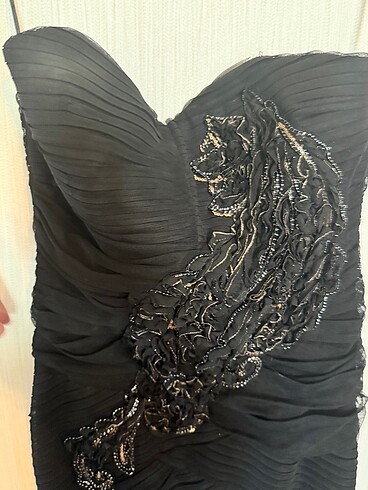 Siyah Straptez Balık Abiye Elbise - Görsel 3