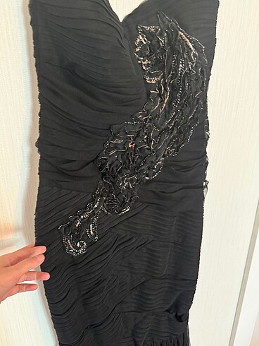 Siyah Straptez Balık Abiye Elbise - Görsel 4