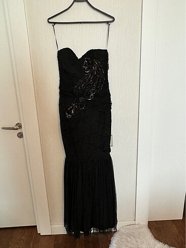 Siyah Straptez Balık Abiye Elbise - Görsel 2