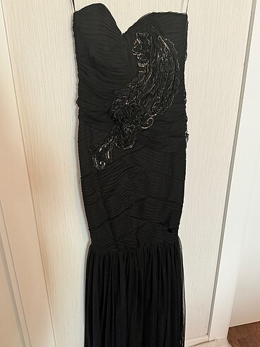 Siyah Straptez Balık Abiye Elbise - Görsel 5