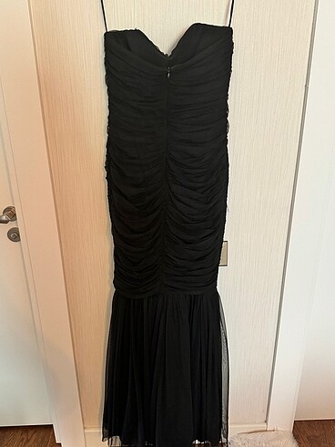 Siyah Straptez Balık Abiye Elbise - Görsel 7