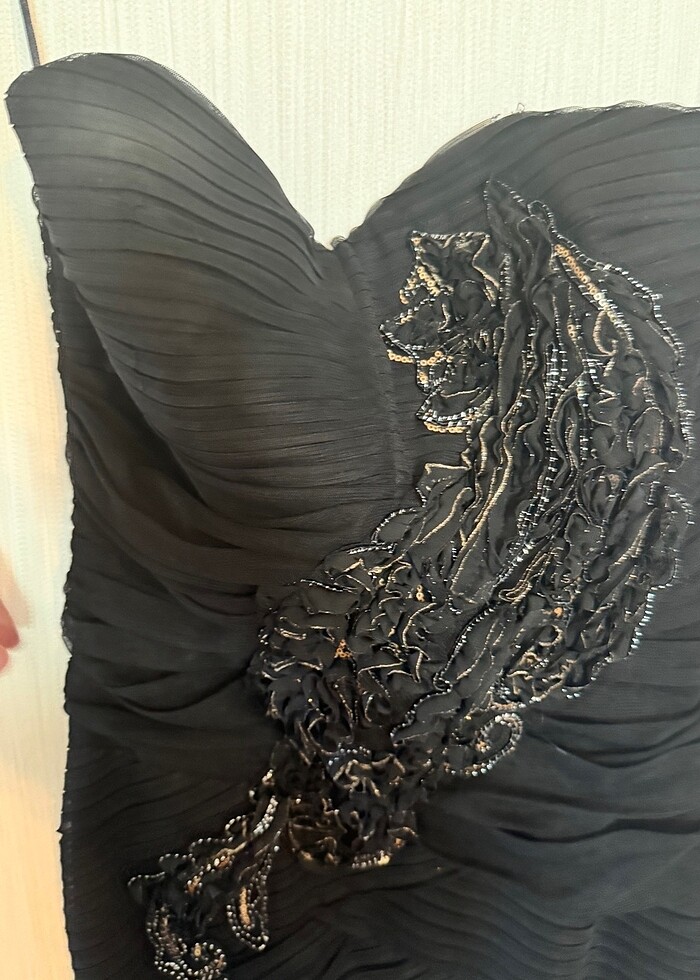 Siyah Straptez Balık Abiye Elbise - Görsel 3