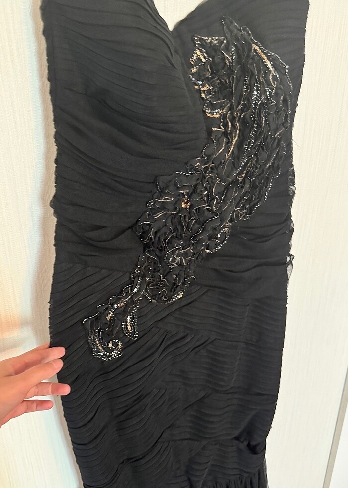 Siyah Straptez Balık Abiye Elbise - Görsel 4