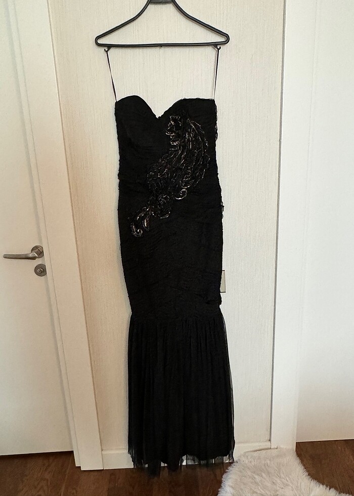 Siyah Straptez Balık Abiye Elbise - Görsel 2