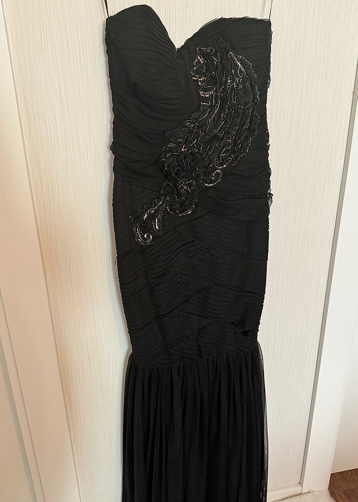 Siyah Straptez Balık Abiye Elbise - Görsel 5