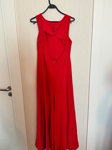 Nar Çiçeği Kırmızı Sırt Dekolteli Abiye Elbise - Görsel 4