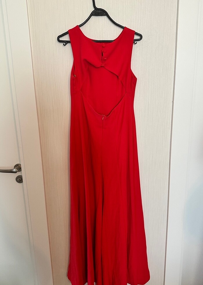 Nar Çiçeği Kırmızı Sırt Dekolteli Abiye Elbise - Görsel 4