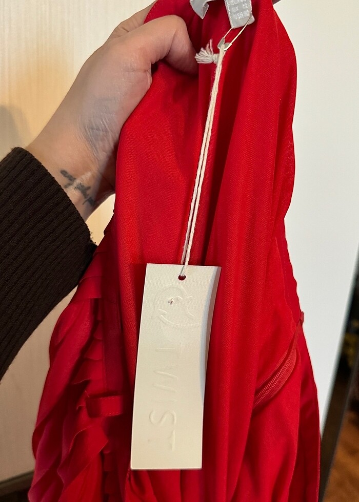 Twist Kırmızı Pileli Etek - Görsel 4