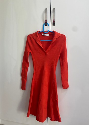 Zara Kırmızı Triko Midi Elbise