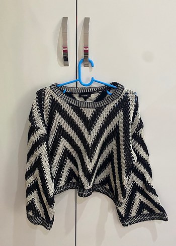 Gri Zebra Desenli Örgü Kadın Kazak