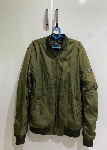 Pull&Bear Haki Renk Fermuarlı Erkek Street Wear Mont