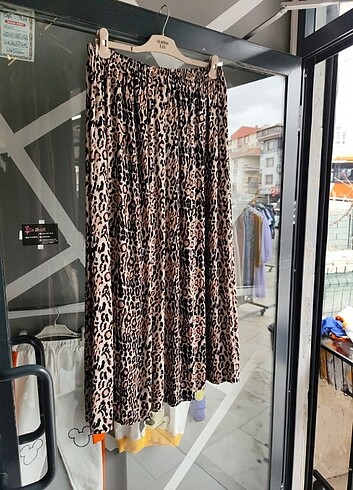 xxl Beden Leopar desenli viskon pamuklu kumaş etek