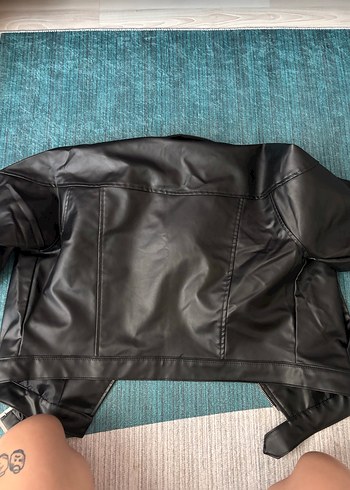 Kadın Siyah Deri Biker Ceket - Görsel 6