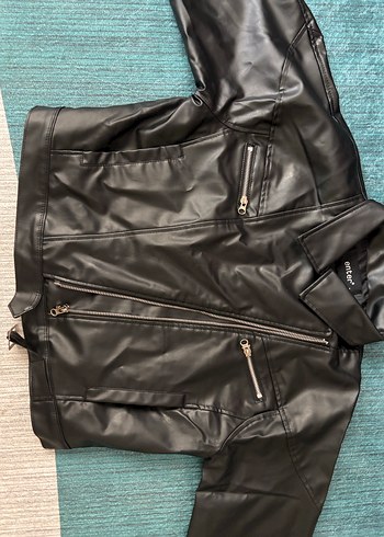 Kadın Siyah Deri Biker Ceket - Görsel 2