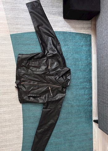 Kadın Siyah Deri Biker Ceket - Ana görsel