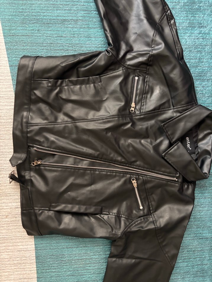 Kadın Siyah Deri Biker Ceket - Görsel 2