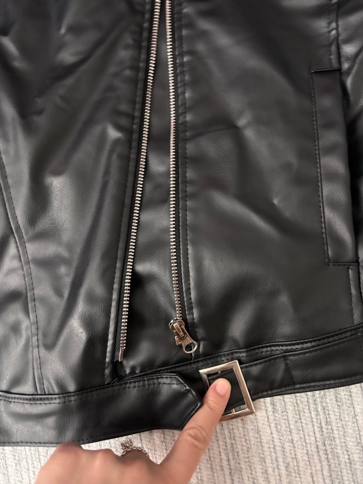 Kadın Siyah Deri Biker Ceket - Görsel 3