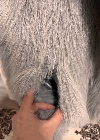 Gri Kadın Suni Kürk Midi Ceket - Görsel 2