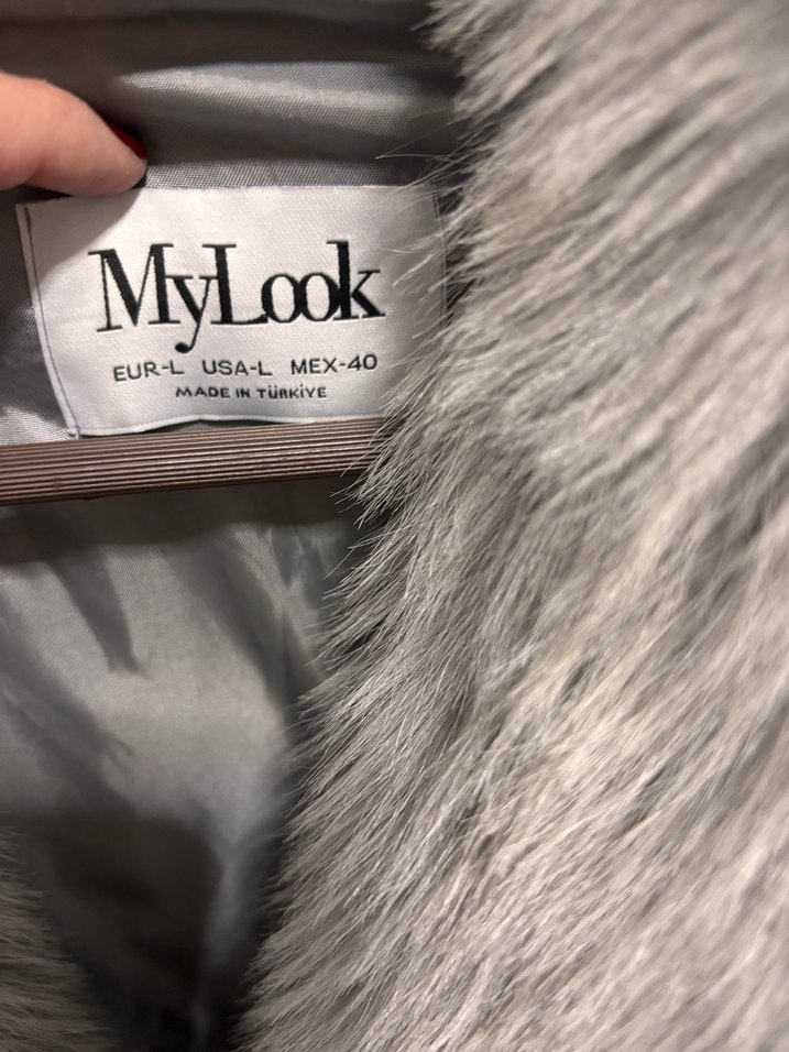 Gri Kadın Suni Kürk Midi Ceket - Görsel 4