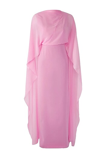 Pembe Astarlı Şifon Dokuma Şık Maxi Abiye