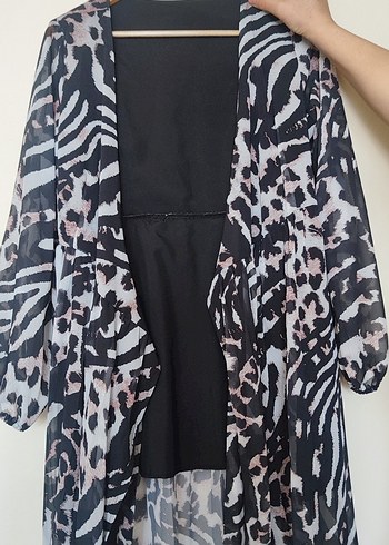 Zebra Desenli Tül Kruvaze Elbise