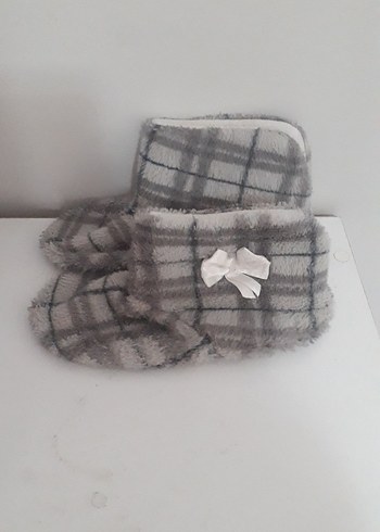 Kız Çocuk Gri Ekose Örgü Sıcak Terlik - Görsel 2