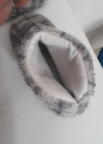 Kız Çocuk Gri Ekose Örgü Sıcak Terlik - Görsel 3