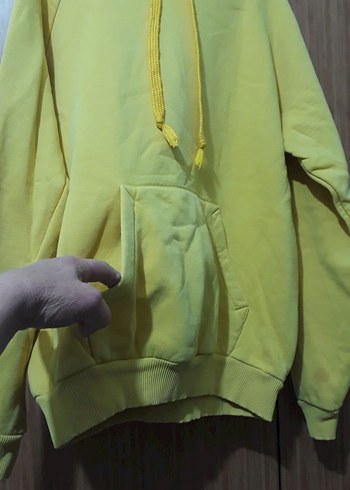 Sarı Kapüşonlu Kadın Sweatshirt - Görsel 3