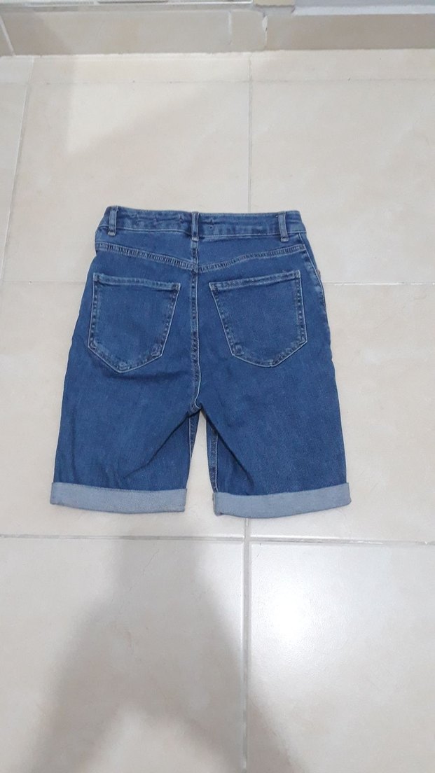 bayan  Mavi Loose Fit Mini Denim Şort - Görsel 4
