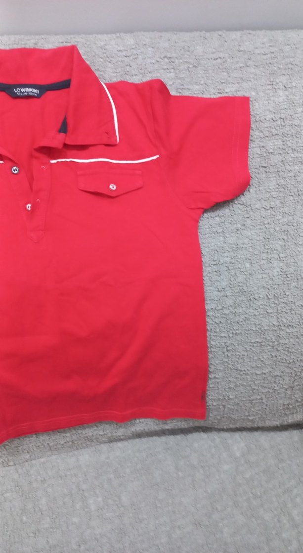 Kırmızı Pamuklu Kısa Kollu Polo Tişört - Görsel 3