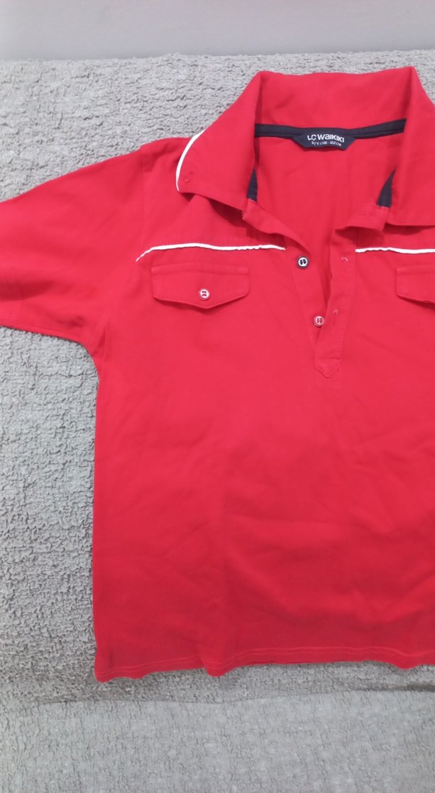 Kırmızı Pamuklu Kısa Kollu Polo Tişört - Görsel 2