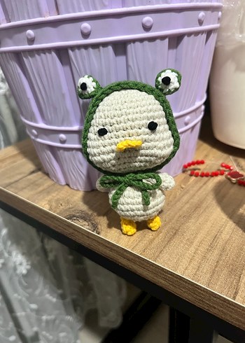 Renkli Örme Kurbağa Şapkalı amigurumi ördek - Görsel 2