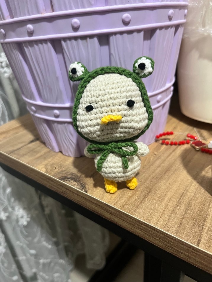 Renkli Örme Kurbağa Şapkalı amigurumi ördek - Görsel 2