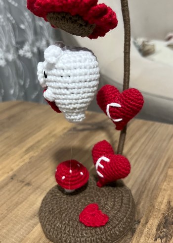 El Örgüsü Ayıcık ve Kalpli Dekor masa süsü - Görsel 4