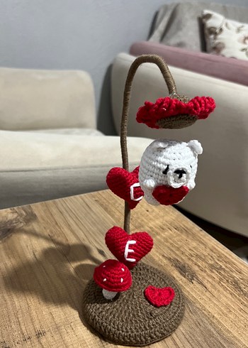 El Örgüsü Ayıcık ve Kalpli Dekor masa süsü - Görsel 3