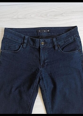 36 Beden lacivert Renk Lycra'lı ince kumaş düşük bel pantolon