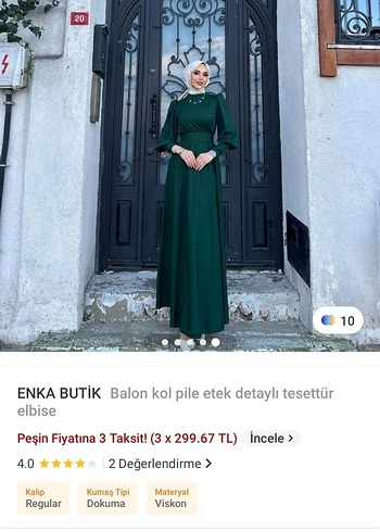 44 Beden Uzun Kollu Yüksek Yakalı Yeşil Salaş Elbise