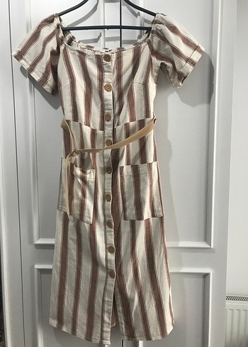 Bej Çizgili Bohem Uzun Elbise - Görsel 2